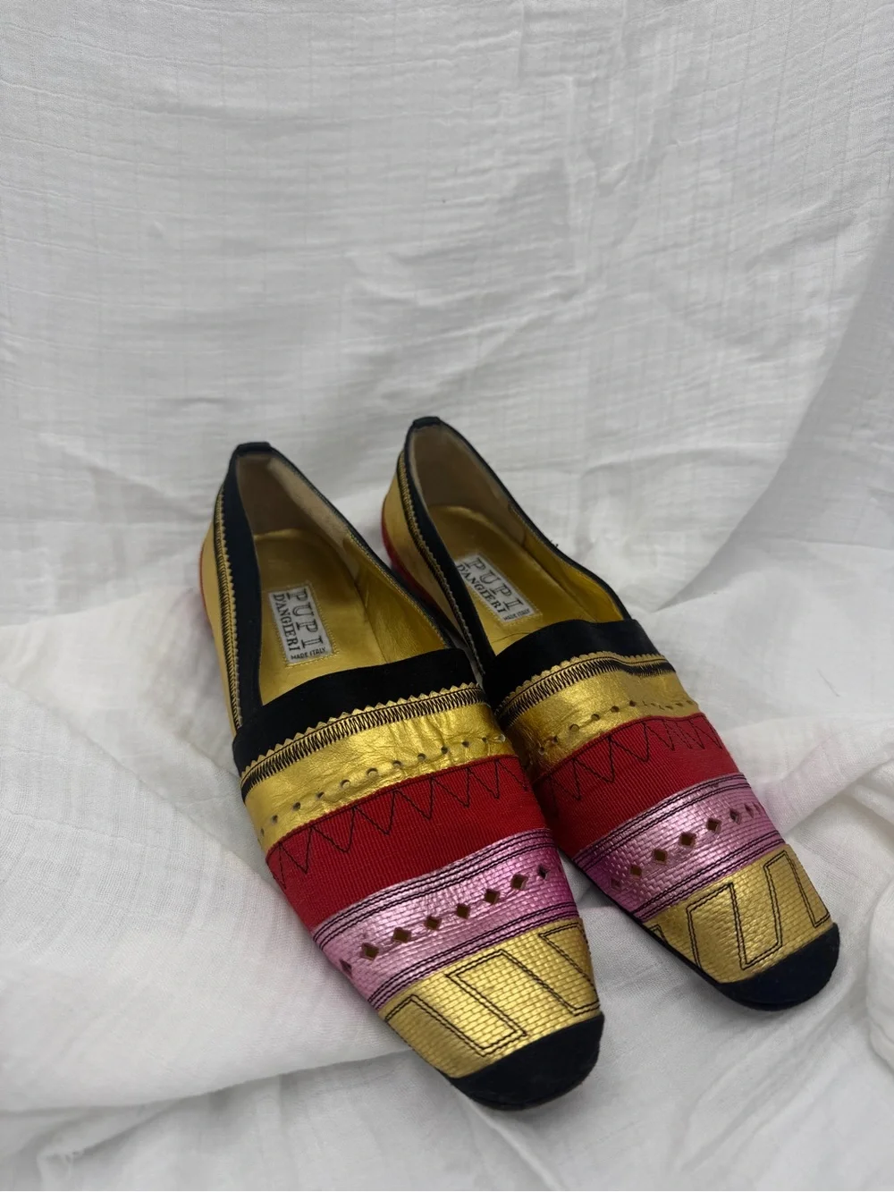 ITALIAN Multicolor Embroidered Loafers - Pink, Red & Gold
